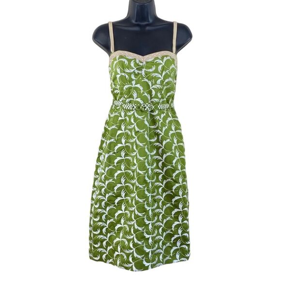 Nanette Lepore Embroidered Green Strapless Belted Midi Sheath Dress Sz S - Picture 3 of 16